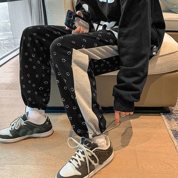 

sweatpants men's korean loose streetwear harajuku hip hop pants casual elastic waist sports trousers harem pants male, Black