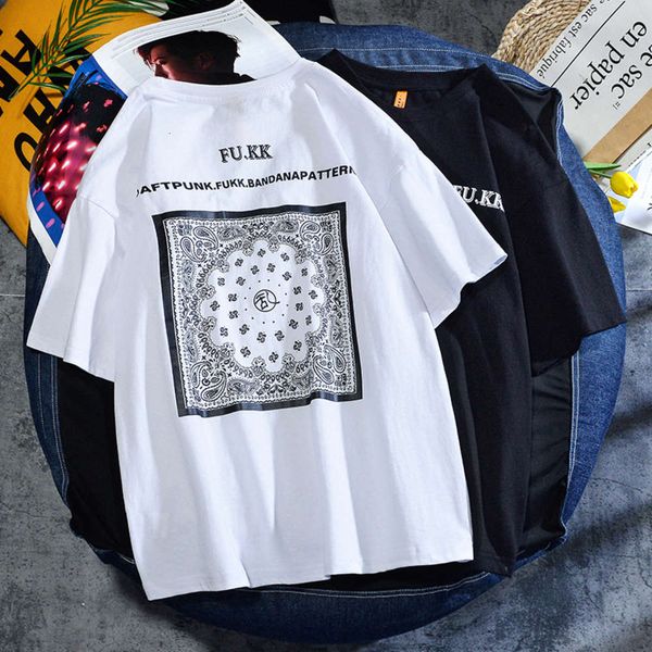 

cashew flower short sleeve 2021 new summer combed cotton loose fashion trend t-shirt men's wear, White;black