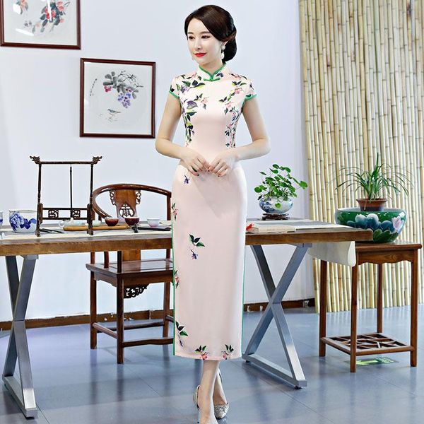 

ethnic clothing traditional mandarin collar vintage qipao big size 3xl-4xl rayon cheongsam female floral dress gown chinese wedding vestidos, Red
