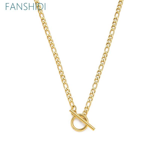 

chains fanshidi stainless steel toggle necklace figaro chain for women gold color long 4mm wide cuban curb link, Silver