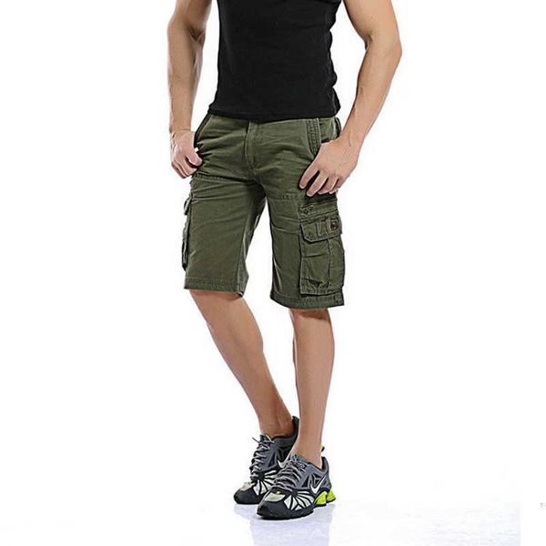 

men's shorts cargo summer cotton casual army green men knee length fashion multi-pocket loose plus size 29-40 67at, White;black