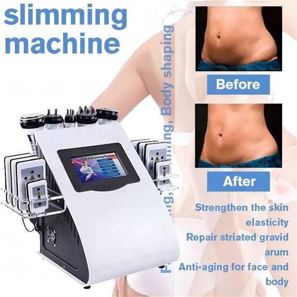 2022 Melhor resultado 6 em 1 Máquina de cavitação de ultrassom 40k Cavitação ultrassônica Lipolaser RF Vaccum Slimming Perda de peso corporal Peso