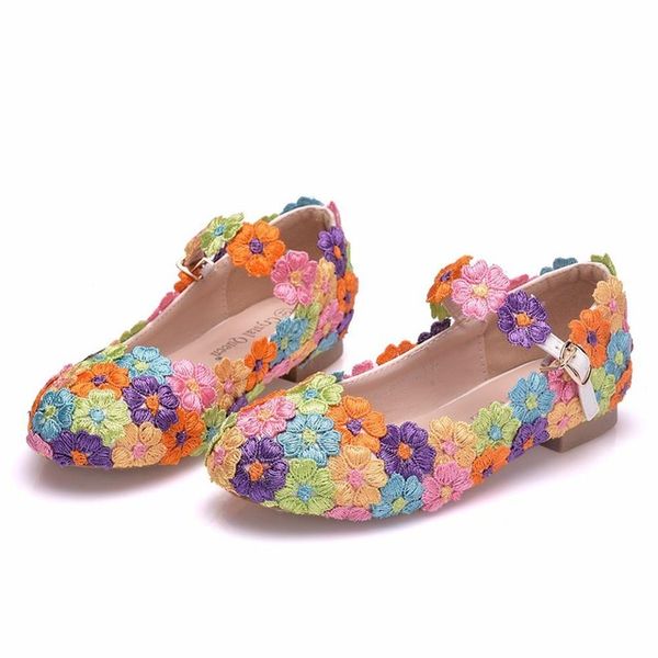 Scarpe da ragazza floreali per feste di nozze Scarpe singole da principessa per ragazze Bambini Moda casual Fiori Tacchi alti