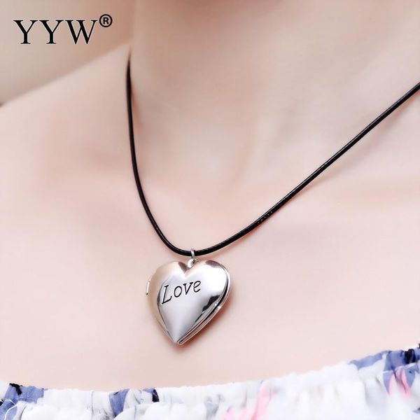 

pendant necklaces fashion locket necklace vintage heart brass love valentine lover gift po frames open, Silver
