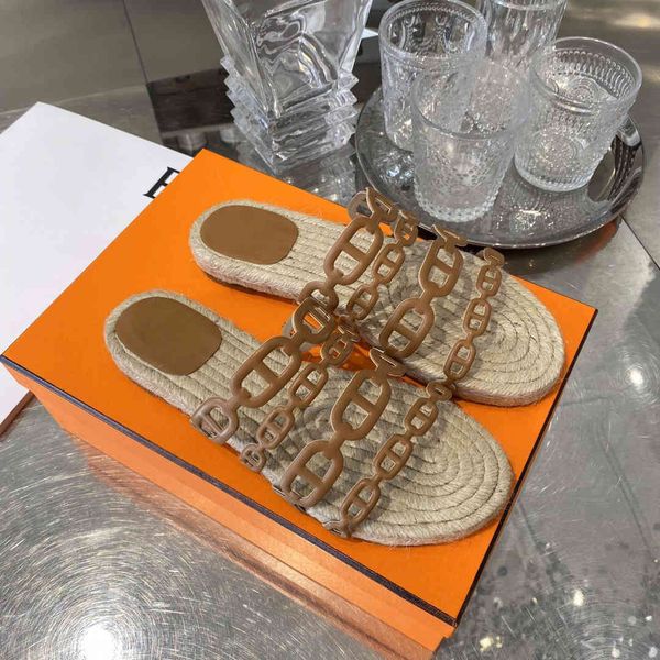 

new h pig nose chain straw slippers in summer 2021, Black