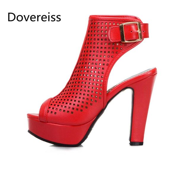 

sandals summer women clear heels fashion white narrow band peep toe back buckle chunky consice height 34-50, Black