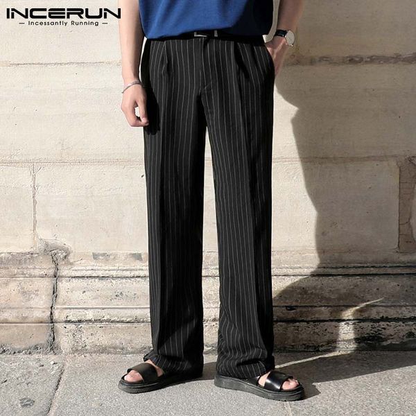

new incerun fashion striped pants joggers streetwear casual straight trousers men 2021 pockets leisure pantalones hombre s-5xl 7 5exc, Black