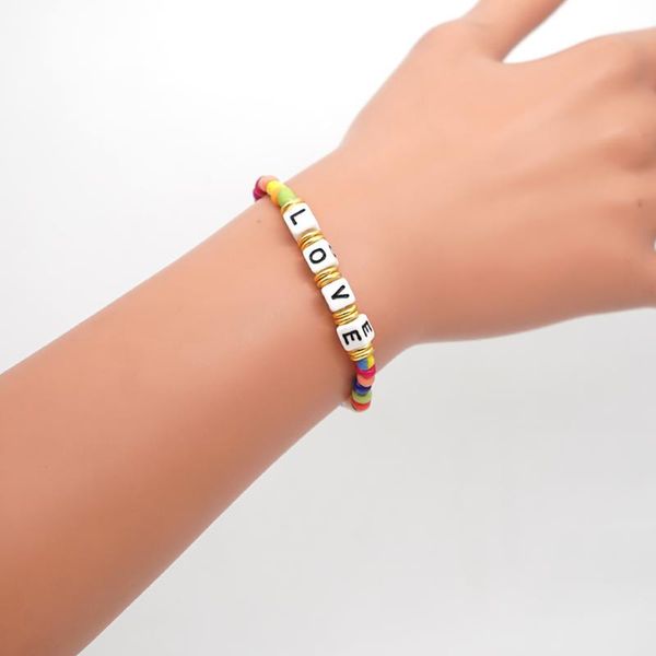 

beaded, strands moloye 2021 european and american original bohemian style ethnic quartet love letter rainbow glass bead bracelet female, Black