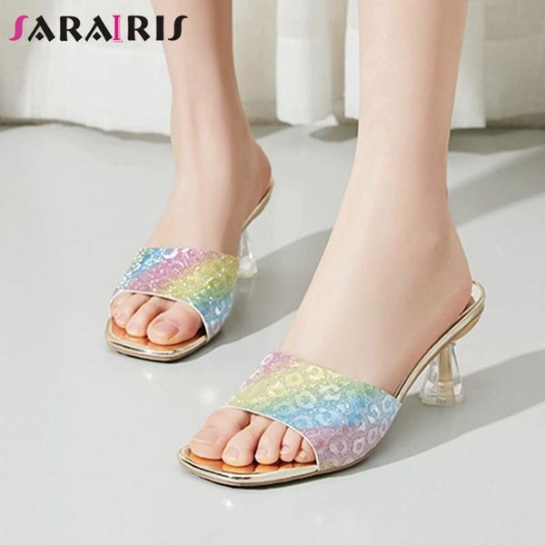 

dress shoes sarairis sweet concise slip-on pumps women cool summer high strange heels mules ladies lovely colorful, Black