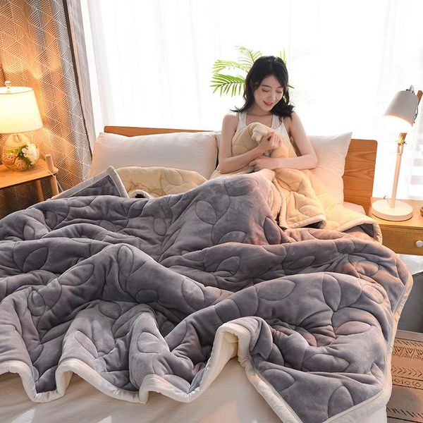 

blankets thick soft plush blanket thermal weighted grey solid color print bedspread throw winter warm quilting bed cover