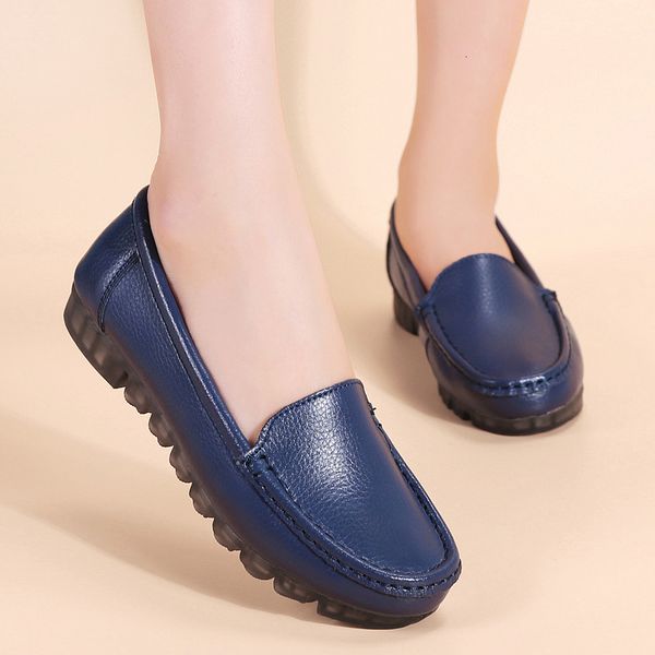 

c73 new soft woman casual leather genuine apartment slippage in moccasins plus size women's shoes em77, Black