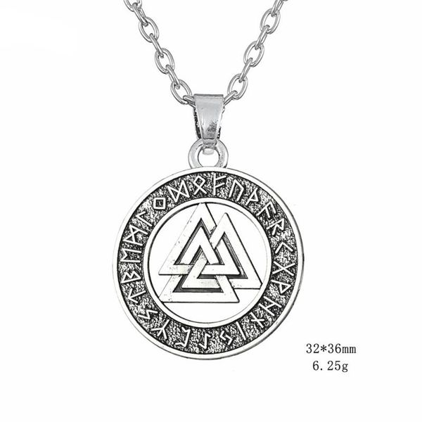 

pendant necklaces 10pcs viking nordic runes amulet statement necklace odin knot valknut symbol of norse warrior men, Silver