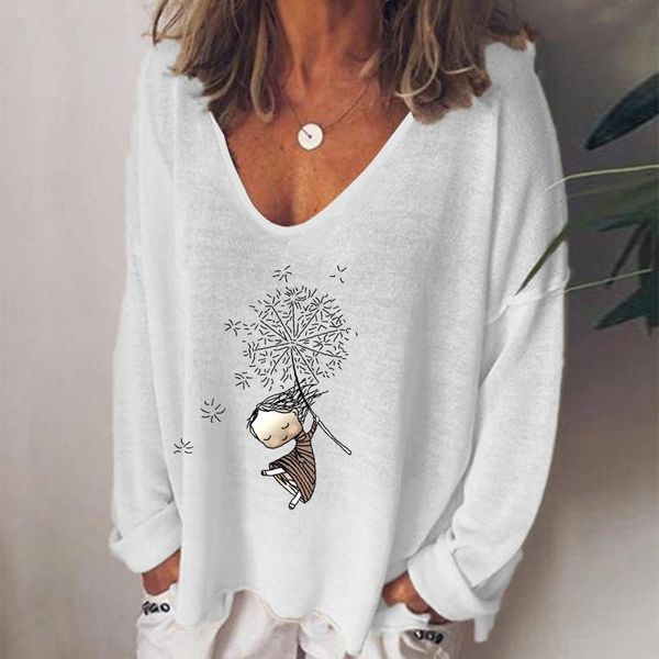 

women's blouses & shirts women animal printed long sleeve v-neck floral blouse blusas elegantes casual loose pullover chemisier femme, White
