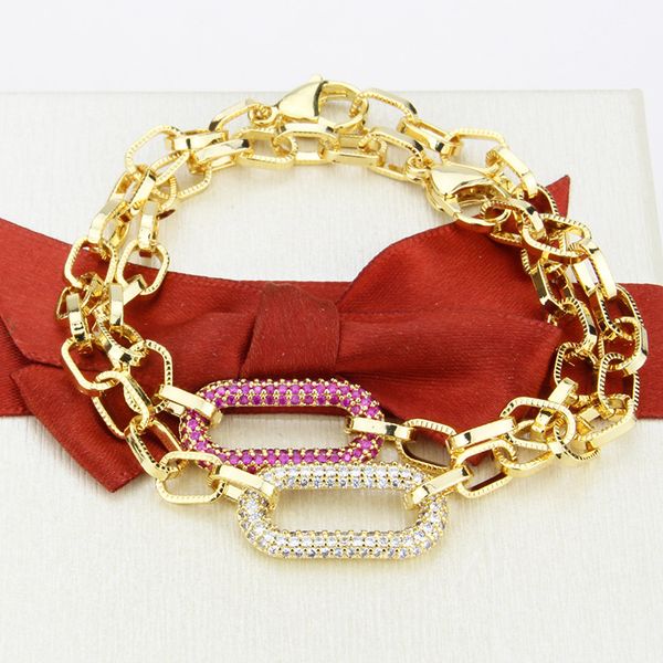 

luxury 18k gold plated cz micro pave copper charm bracelet square chain bracelets jewelry, Golden;silver