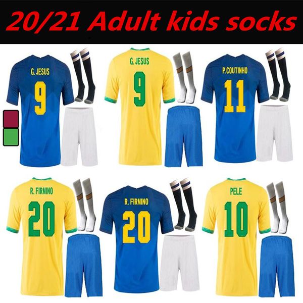 

2021 brasil soccer jerseys neres coutinho brazils football shirt set jesus 20 21 marcelo camiseta de futbol men kids kit socks, Black;yellow