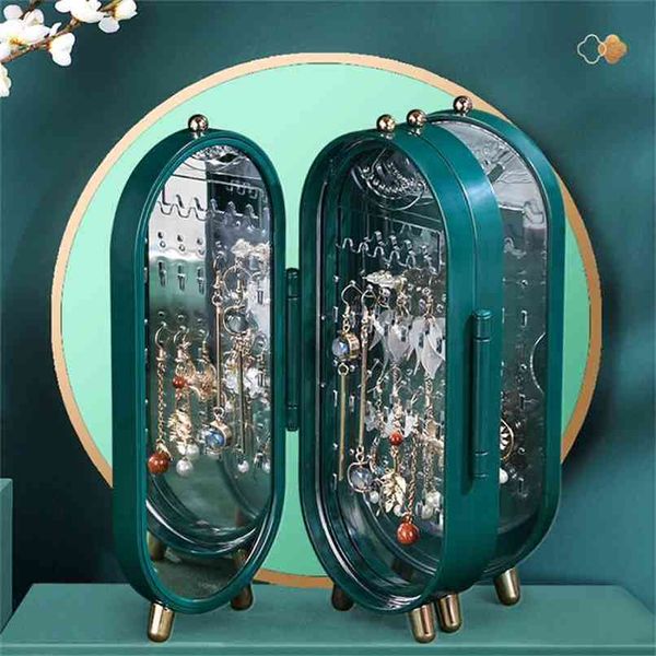Caja de almacenamiento de joyas plegable Pendientes para el hogar Soporte de exhibición de collares Estuche organizador de pantalla retro de lujo de alta capacidad 210922