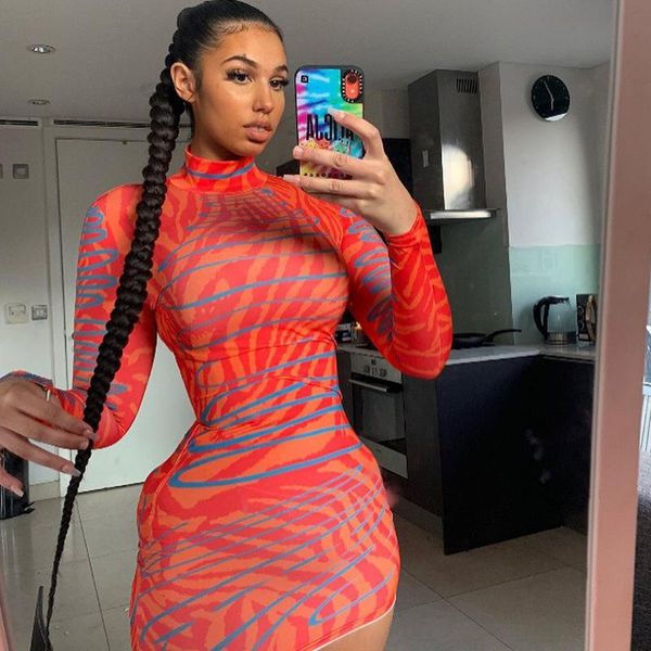 

wjfzqm long sleeve print colorful mini dress autumn women fashion streetwear outfits bodycon stretchy club wear vestidos, Black;gray