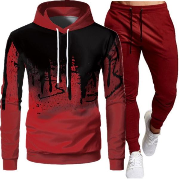 

men's hooded sportswear set, casual fashion sportswear, 2-piece set, Gray