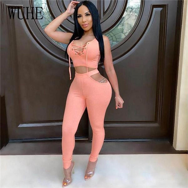 

wuhe two piece set tracksuit women birthday party outfits lace up crop and long pant set streetwear 2 piece clubwear, Gray