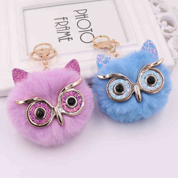 

keychains car key ring with rabbit skin and owl, beautiful decorative jewelry, wallet, glasses animal pendant, Silver