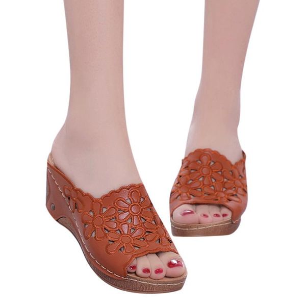 

2021 women's slippers fashion casual hollow out slippers women high heels thick platforms shoes flip flops women, Black