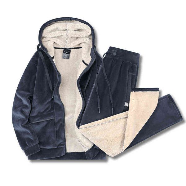2020 NewTracksuit Men Warm Tute Winter Velvet Thick Two Pieces Set Winter Fleece Mens Track Suit Jacket + Pants Taglia 7XL 8XL Y1221