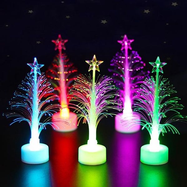 

christmas decorations colored fiber optic led light-up mini tree with star battery powered colorful change christma decoration