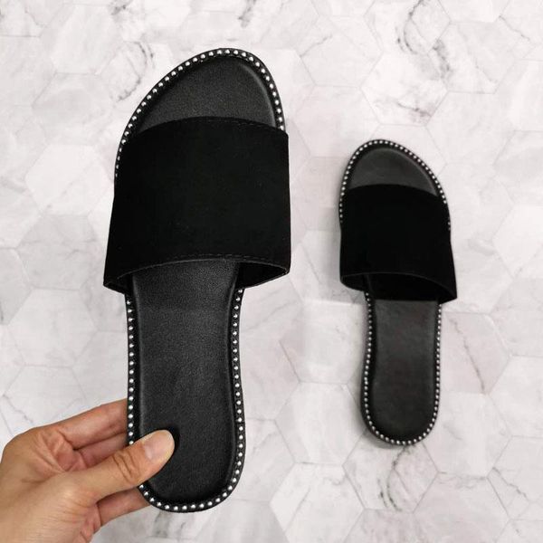 

sandals 2022 summer style european and american flat ladies beach shoes slippers casual woman, Black