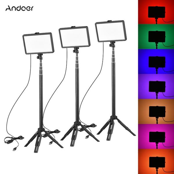 

flash heads 3pcs rgb video light kit with extendable tripod max.148cm height led 3200k-5600k usb powered for live streaming