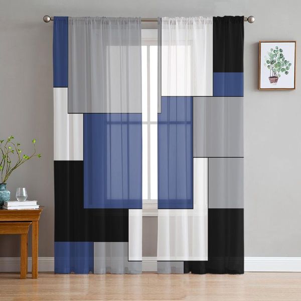 

curtain & drapes navy blue black abstract sheer curtains for living room bedroom home decor chiffon voile christmas