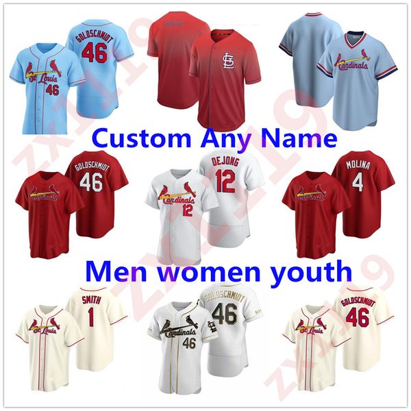 

20 21 st. louiscardinals baseball jersey 46 paul goldschmidt 4 yadier molina 1 ozzie smith 22 flaherty men women youth, Blue;black