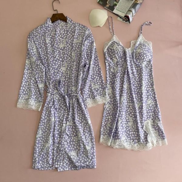 

women's sleepwear bridal kimono bathrobe gown printed wedding 2pcs robe set loose v-neck spaghetti strap nightgown lace trim, Black;red