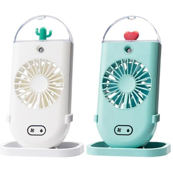 

2 set water mist fan usb rechargeable handheld air conditioning humidfiying spray fans office-green & white