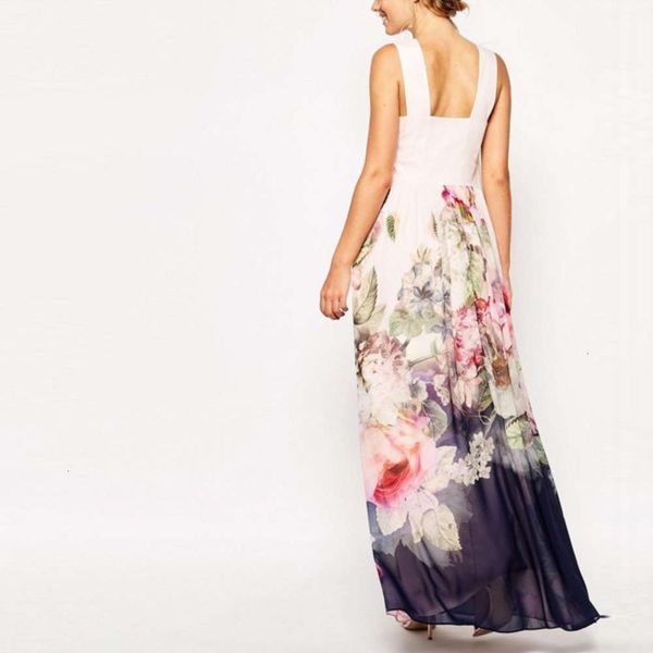 

popular evening 2020 summer suspender floral women's long digital printed dress hot, White;black