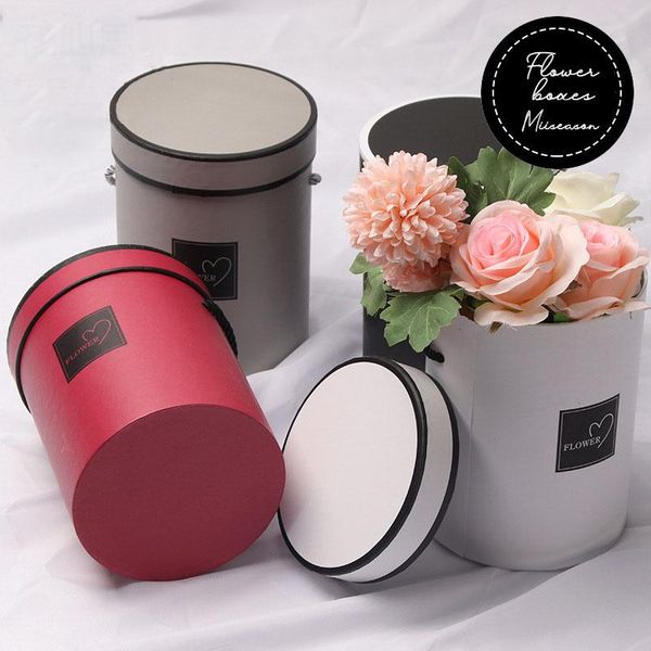 

new round flower paper boxes lid hug florist flowers bucket gift packaging box gift candy bar party wedding storage boxes