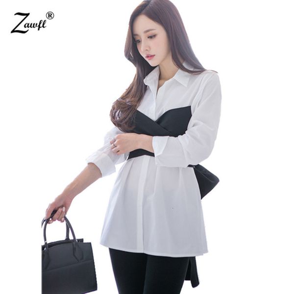 

women's blouses & shirts summer runway bow female blouse shirt lace up clothes fake two pieces blusa casual drh1, White