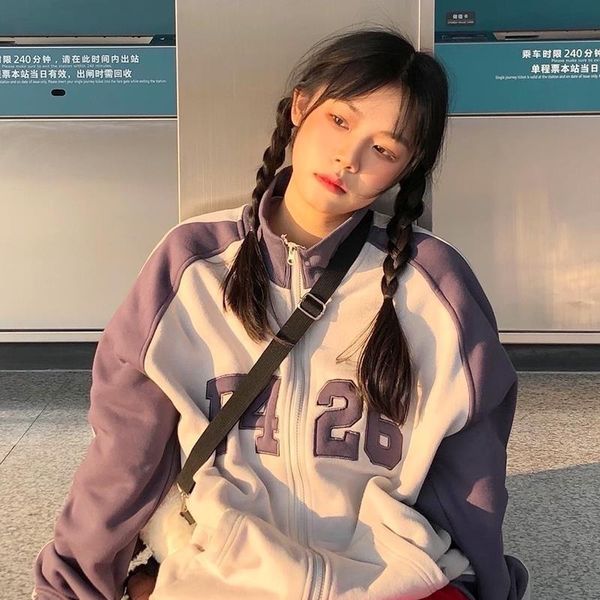 

women's jackets y2k embroidered with hoodie letter cardigan thin coat oversize woman's sweater loose korean fall hoodies student r, Black;brown