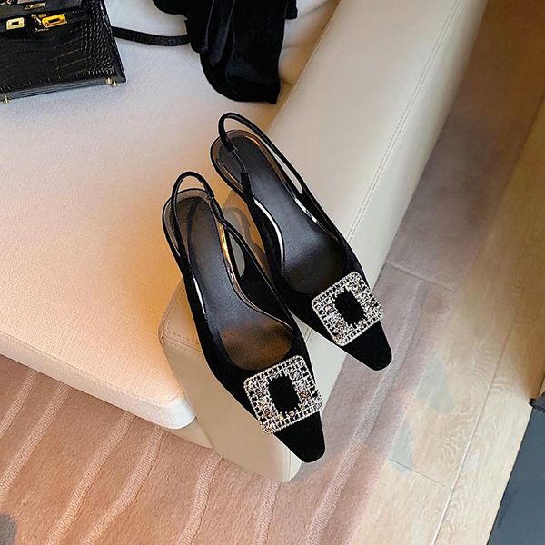 

sandals high heeled shoes 2021 fashion trend summer fairy pointed middle thin heel evening baotou black 34-39