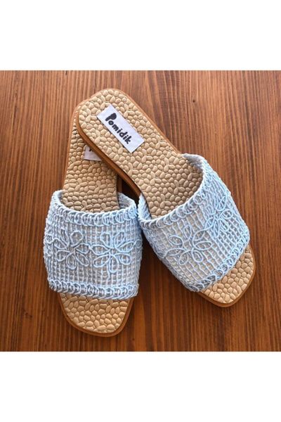 

slippers female bebe blue lace decorated summery home slipper, Black