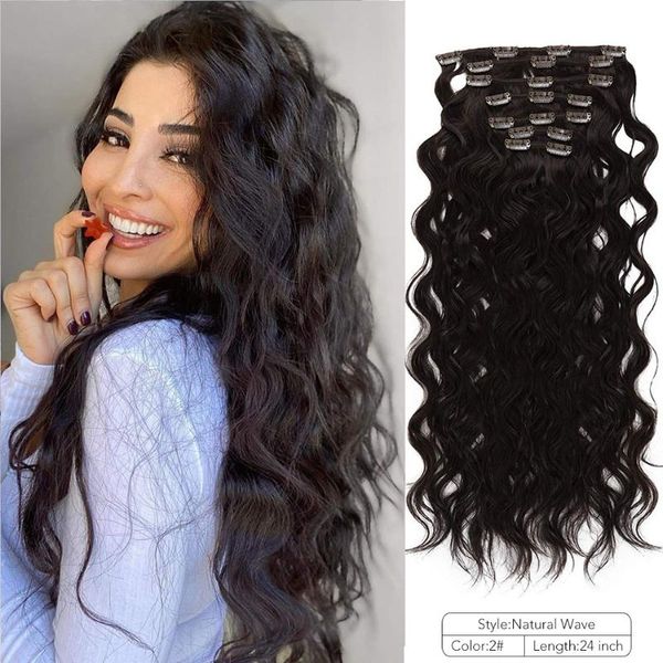 

synthetic wigs natural wave clip in hair hairpieces black blond full head for women false booming