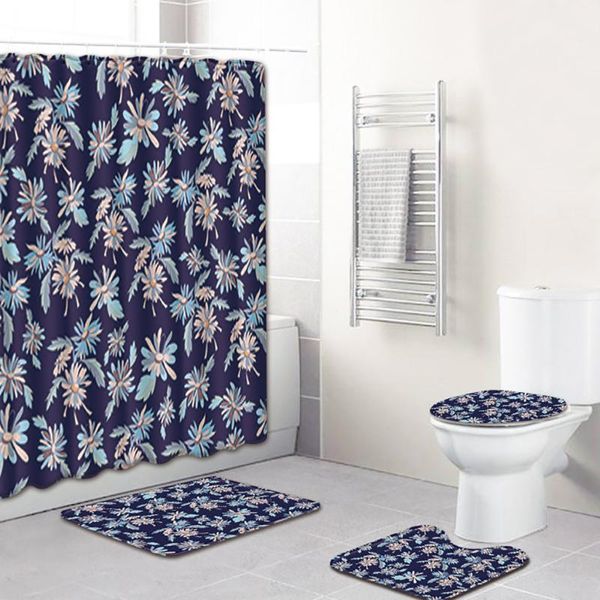 

bath mats 2021 4pcs sea style non slip toilet polyester cover mat set bathroom shower curtain 6.6