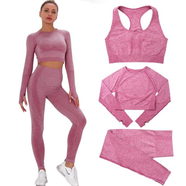 

yoga outfit 2-3pcs seamless set women gym fitness clothing sports wear female workout leggings&suit training tights