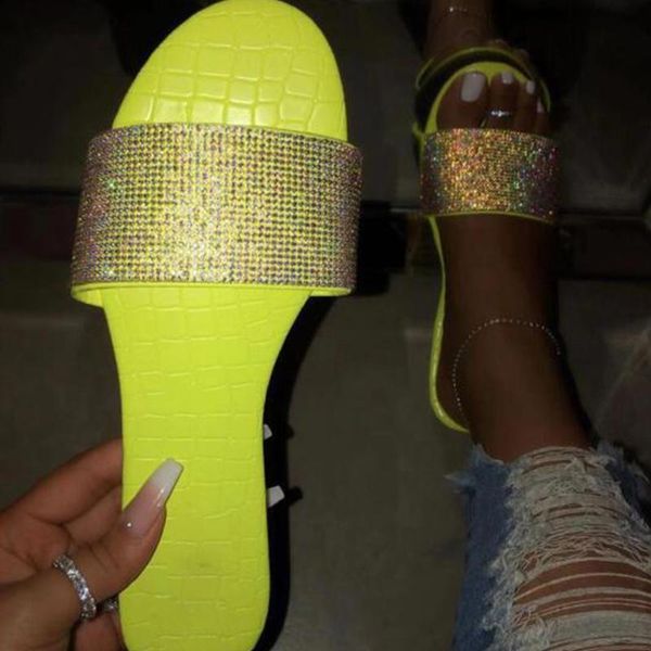 

ins female slippers candy color fashion slippers women open toe rhinestone slip on outdoor shoes woman 2021, Black