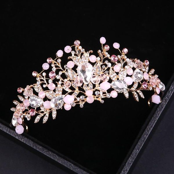 

hair clips & barrettes hand made pink gold tiara wedding accessories traditional crown elegant for women fashion luxury headwear, Golden;silver