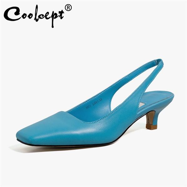 

coolcept women sandals real leather new arrival high heel summer shoes woman suqare toe office lady party footwear size 34-41, Black