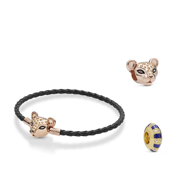 

summer new style fashion s925 sterling silver rose lioness charm suitable for women bracelet diy jewelry q0531, Black