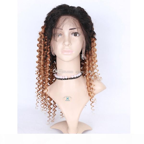 

brazilian kinky curly human hair wig #1b 27 ombre color full lace wigs middle part kinly curly lace wigs, Black;brown