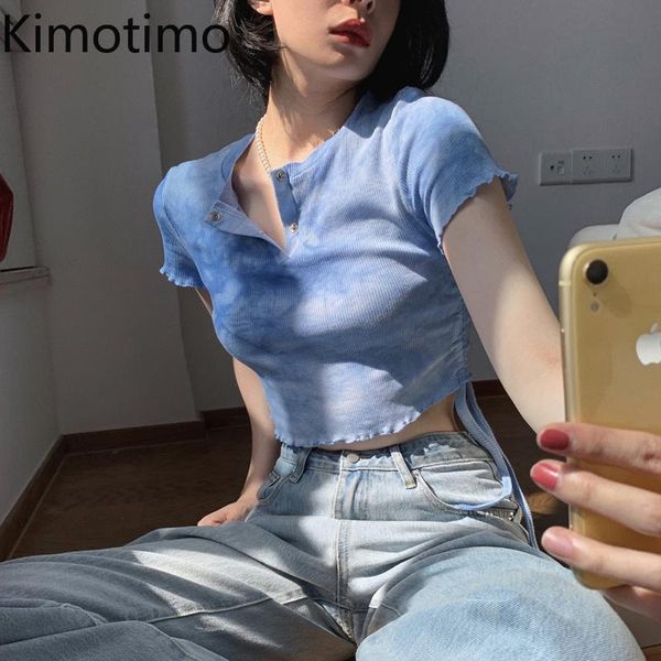 

women's t-shirt kimotimo woman ins empire short-sleeved tie dye 2021 summer shirring slim girls high street all-match tees, White