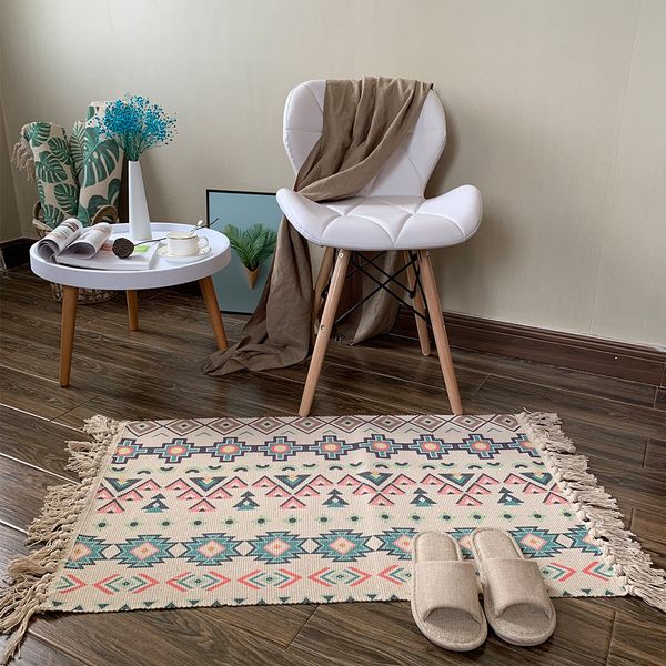 

nordic cotton linen carpet home stay el decoration living room tea table beoom bedside long mat machine washable