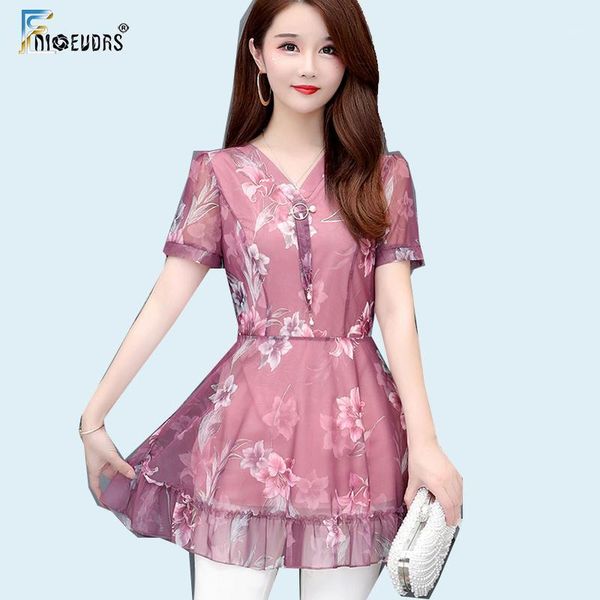 

chiffon blouse shirts woman summer plus size elegant office lady work green pink floral printed peplum belly tunic j026 women's blouses, White